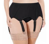 Moon Wood Reggicalze Donna Taglie Forti Vita Alta Sexy Regolabile con 4 Clip Metallo Vintage per Calze Autoreggenti Lingerie Taglia 4XL a 5XL Nero