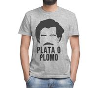 Moonai Narcos Pablo Escobar Plata O Plomo Quote T-Shirt Grigio Classica da Uomo Girocollo Maniche Corte
