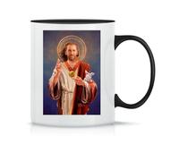 Moonai Nicolas Cage, Saint Nicolas Of Cage Jesus Portrait Tazza da Tè da Caffè in Ceramica Classica Magica Bianca Nera Rosa 330ml