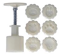 Mooncake Former 50g | 6 Interchangeable Stamps for Baking Moon Cakes/Desserts/Cookies | Food - Grade ABS Material Hand Press Tool with Adjustable Height