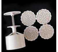Mooncake Mold Set di stampi for mooncake con pressa manuale, 4 pezzi, timbri for biscotti, 50 g e 100, bianchi(E,100g)