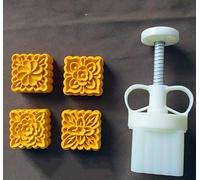 Mooncake Mold Set di stampi for mooncake con spessore regolabile, 4 o 6 timbri, rotondi e quadrati, bianchi, 63 g(E)