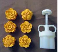 Mooncake Mold Set di stampi for mooncake con spessore regolabile, 4 o 6 timbri, rotondi e quadrati, bianchi, 63 g(A)