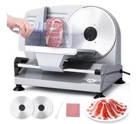 Moongiantgo Affettatrice Elettrica da Casa, Affettatrice Professionale con Blocco di Sicurezza, Spessore Regolabile 0-15mm, 2x Lama in Acciaio Inox da 19cm per Carne/Pane/Formaggio/Verdura (200W)