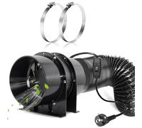 Moonjor 150mm 323m³/h Ventilatore di Scarico Assiale per Tende Idroponiche, Bagno, Garage, Laser 3D Estenuante (Interruttore On-Off Cavo UE, Tubo Flessibile)