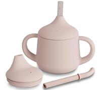 Moonkie Bicchiere Antigoccia Bambini 3-Step, Bicchiere con Cannuccia, con Manici, Silicone Bicchiere Neonato, Tazza per Bambini senza BPA, per Lavastoviglie, Borraccia Bambini 4 oz(Blush)