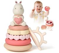Moonkie Coniglio Torre Impilabile Bambini, Giochi Dentizione Silicone, Costruzioni per Neonati, Torre Montessoriana Bambini, Massaggia Gengive Neonati, Regalo Perfetto per 6 Mesi+, 7 Pezzi