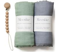 Moonkie Mussole Neonato-2 Pezzi, Swaddle Neonato120x120cm, Coperta Neonato, Mussole Bamboo & Cotone, Copertina Neonata, Super Morbido & Traspirante, Certificato OKEO-TEX