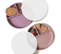 Moonkie Piatti a ventosa per bambini e ragazzi | Piatti divisi in silicone senza BPA con coperchio | Sicuri per microonde e lavastoviglie - 2 confezione (Pale Mauve/Blush)