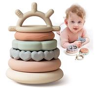 Moonkie Stacks of Circles Soft Teething Toy Educational Learning Stacking Ring Toys for Babies, set da 7 pezzi
