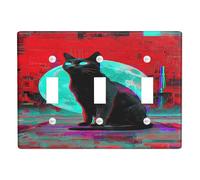Moonlight - Copertura per interruttore della luce a forma di gatto, estetica verde neon e rossa per decorazioni di Halloween, piastre da parete in materiale termoplastico, dimensioni standard, tripla