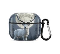 Moonlight Deer - Custodia per auricolari Bluetooth, protezione integrale antiurto, custodia rigida con supporto per ricarica wireless con portachiavi, regalo personalizzato per AirPods 3