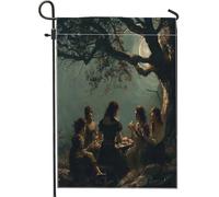 Moonlight Gathering - Bandiera da giardino, scena notturna fiaba, decorazione per esterni, albero stregato, fatine incantate, per feste di Halloween, 30,5 x 45,7 cm