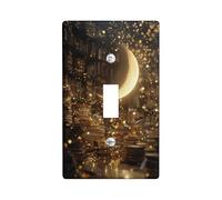 Moonlight Library - Placche di copertura per interruttori della luce, luna crescente dorata per magici accenti da parete, piastre da parete in materiale termoplastico, dimensioni standard
