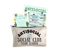 Moonlight Makers Funny Office Supplies Gift Set - Antisocial Pen Set, To Do Or Not To Do Notepad, Antisocial Social Club Zipper Pouch - Cute Stationery Sets for Women, Gifts for Friends & Coworkers