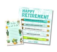 Moonlight Makers Set di 5 penne a sfera con incisione "Happy Retirement", con inchiostro nero, blocco note per fare o non fare, simpatiche forniture da scrivania e regali divertenti per donne