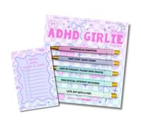 Moonlight Makers Set di 5 penne divertenti e blocco note - Set di 5 penne a sfera con incisione ADHD Girlie con inchiostro nero, I Came I Saw I Made A List, Simpatici articoli da scrivania, regali