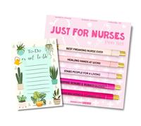 Moonlight Makers Set di 5 penne divertenti e blocco note - Set di 5 penne a sfera con incisione Just For Nurses con inchiostro nero, blocco note da fare o non fare, articoli da scrivania carini e