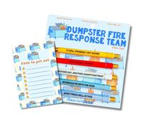 Moonlight Makers Set di cancelleria con penne divertenti e blocco note, 5 penne a sfera con incisione Dumpster Fire Response Team con inchiostro nero, blocco note Fires To Out, carino forniture da