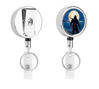 Moonlight - Porta badge identificativo ninja in stile acquerello, retrattile, con bobina portachiavi in metallo resistente, con corda di nylon da 68,1 cm, divertente targhetta per nome, per insegnanti