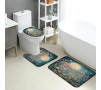 Moonlight - Set di 3 tappetini da bagno antiscivolo, a forma di U, lavabili, natura mistica, ad asciugatura rapida, in flanella