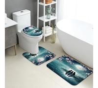 Moonlight - Set di 3 tappetini da bagno con motivo floreale, assorbente, antiscivolo, a forma di U, lavabili, in flanella, ad asciugatura rapida