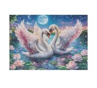 Moonlight Swans Rompicapo 300 Pezzi Per Decorazione Murale Grande Formato Lake Moon Lotus Cartone Rigido Panoramico Per Pareti Ampie Stampa Ad Alta Definizione 300 PCS