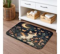 Moonlight - Tappetino da bagno con motivo floreale ad asciugatura rapida, motivo vintage con gatto e farfalla, assorbente, antiscivolo, lavabile, per bagno, WC, decorativo, 40,6 x 61 cm