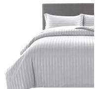 MOONLIGHT20015 Set di biancheria da letto super king size, reversibile, a righe, in raso, con 2 federe, morbido, ipoallergenico (argento, 260 x 220)