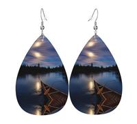 Moonlit Canoa Allagash Fiume Orecchini in pelle per le donne Teardrop Trafitto Orecchini in pelle Set Compleanno Natale Gioielli Regali per le Donne