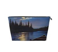 Moonlit Canoa Allagash River Borsa per cosmetici da viaggio con cerniera dorata, organizer per cosmetici, trousse per cosmetici, per donne, mamme e ragazze, Argento, One Size, Beauty case
