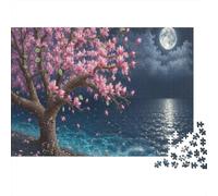 Moonlit Cherry Tree Puzzle Da 1000 Pezzi in Carta Ecologica Per Bambini Principianti, Puzzle Ultra Difficile, Divertimento Dopo Scuola, Puzzle Miglior Valutato Per Giovani Apprendisti 52x38cm/1000pcs