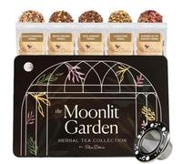 Moonlit Garden Collection - Set regalo assortito di tè alle erbe, realizzati a mano, in confezione regalo con foglie sfuse incluse, tè Sleepytime, 5 tè unici e saporiti, oltre 75 tazze