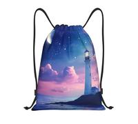 Moonlit Lighthouse Under Starry Night Sky Borsa con Cordoncino Sacca da Palestra Unisex Regolabile Borsa con Coulisse per Nuoto Spiaggia Yoga 36X42Cm