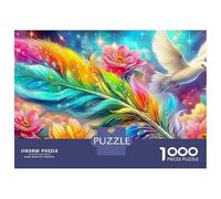 Moonlit Love 1000 Pezzi Puzzle Divertente Intrattenimento Creativo Feathers & Vibrant Flowers Puzzle Stimolare La Creatività Per Regali 70x50cm/1000pcs