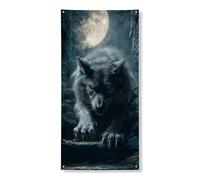 Moonlit Lupo copertura della porta Banner decorativo, Dark Fantasy Animal Theme Front Door Decor, Indoor Outdoor Halloween Party Supplies 91 x 182 cm
