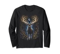 Moonlit Mystic Deer Fantasy Foresta Grafica Maglia a Manica