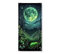 Moonlit Nature Door Cover Banner decorativo, Scena incantata della foresta di scarabeo verde, forniture per feste di Halloween per interni ed esterni, 91 x 182 cm