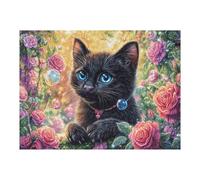 Moonlit Night Black Cat Puzzle 500 Pezzi Giochi Da Tavolo Per Serate Divertimento in Gruppo Rilassamento E Convivialità Regalo Per Amici 500 PCS