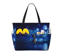 Moonlit Night Print Large Waterproof Beach Tote Bag per le donne con zip e tasche borsa pieghevole per viaggi, piscina, shopping, vacanze, palestra