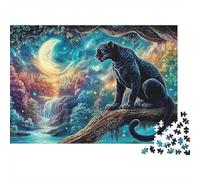 Moonlit Panther Puzzle da 1000 Pezzi per Adulti Pantera Nera su un Ramo Sotto la Luna Crescente Premium Alta Qualità Spesso Robusto Vibrante Sfidante Gioco per la Famiglia 70x50cm/1000pcs