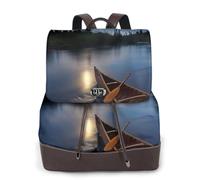 Moonlit River Print zaino da donna impermeabile antifurto leggero PU moda pelle nylon scuola borsa a tracolla zaino da viaggio, Nero , Taglia unica