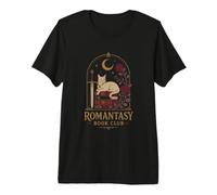 Moonlit Romantasy Book Club Reader Cat And Roses Vibe Maglietta Premium