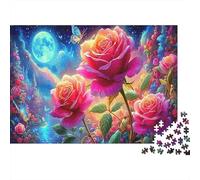 Moonlit Roses 1000 Pezzi Rose Stellate Puzzle Materiale Cartone Riciclato per Adulti Relax Sollievo Stress Decorazione Pareti Regali per Donare e Creatività