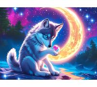 Moonlit Starry Wolf Puzzle 1000 Pezzi Per Adulti Coppie Wildlife Cartone Spesso Resistente Per Serate in Casa Insieme Con Poster Incluso Regalo Di Anniversario Qualità 1000 PCS/75x50cm