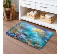 Moonlit - Tappetino da bagno floreale ad asciugatura rapida, motivo astratto con fiori blu vivaci, antiscivolo, in flanella, lavabile, per bagno, WC, decorativo, 50 x 81 cm