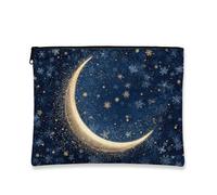 Moonlit - Trousse da viaggio per cosmetici, da donna, con cerniera, piccola borsa portatile in tela con cerniera, borsa per la cura della pelle delle vacanze, Marina Militare, 7x9 Inch, Luna