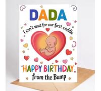 Moonlit93 Biglietto d'auguri con scritta in lingua inglese "Dada", con scritta in inglese "I Can't Wait For Our First Cuddle Happy Birthday From The Bump!", idea regalo per compleanno per papà, regalo