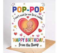 Moonlit93 Pop-Pop - Biglietto di auguri di compleanno per pop-pop, con scritta in lingua inglese "I Can't Wait For Our First Cuddle Happy Birthday From The Bump!", idea regalo per compleanno