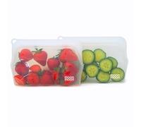 Moonmoon Sacchetti riutilizzabili per congelatore in silicone, richiudibili, per la preparazione di pasti e snack, set da 2 sacchetti in silicone (trasparente, 330 ml)